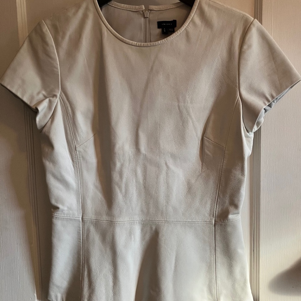 Theory Lamb Leather Short Sleeves Panna Peplum Top